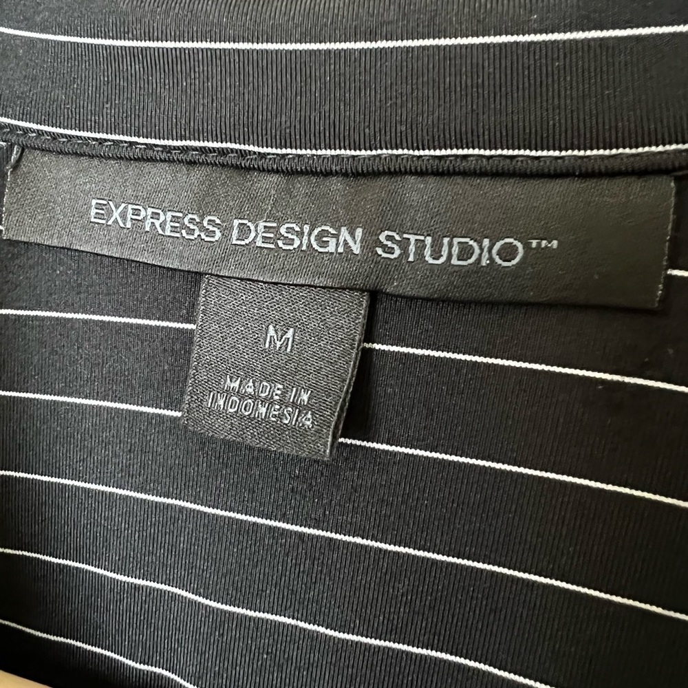 Express Tops | Express Design Studio Black with White Pinstripe V-Neck, Medium - Picture 4 of 7